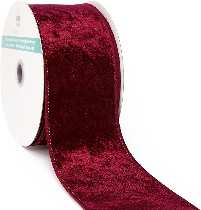 Wine (Burgundy) Velvet Ribbon 2.5 Inch x 10 Yards for Christmas Tree Topper Home Decoration Wreath Gift Wrapping DIY Craft
