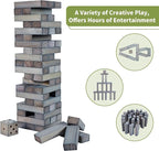 ApudArmis 54 PCS Tumble Timber Set Up to 3.2FT, Pine Wooden Tumble Tower Game with Dice and Scoreboard Set - Classic Block Stacking Board Game for Adults Teenagers (Gray)