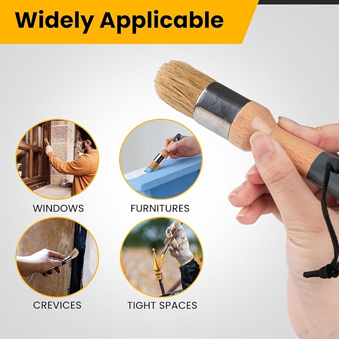 Chalk Paint Brush, 2 Pack Wax Brushes and Chalk Paint for Furniture DIY Art Crafts, Natural Bristle Round Oval Brush for All Painting and Waxing