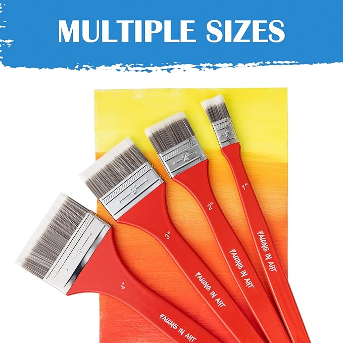 Falling in Art Flat Paddle Paint Brush with Long Handle, Large Scale Brush for Oil and Acrylic Paints, 1 Inch
