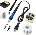 Soldering Iron Kit,80W LED Display Adjustable Temperature Soldering Iron Kit with Automatic Sleep Mode, Includes 5 Tips, Solder Wire, Stand, Flux - Professional Blue Welding Tool for Repair and DIY