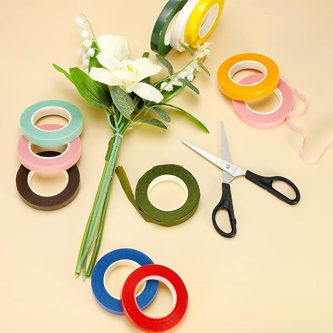 MECCANIXITY 3 Rolls Floral Tapes, 30 Yard x 1/16 in Florist Crepe Flowers Bouquets Tape Adhesive Waterproof for Flower Arranging Wrapping, Light Green