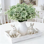Artificial Flowers Foam Fake Roses 25pcs Green Roses with Stems for Home Decor DIY Wedding Bouquets Party Bridal Shower Centerpieces Faux Flower Arrangements Tables Decorations