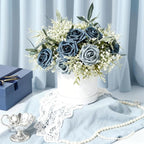 Artificial Flowers Foam Fake Roses 25pcs Series Blue Colors Roses with Stems for Home Decor DIY Wedding Bouquets Party Bridal Shower Centerpieces Faux Flower Arrangements Tables Decorations
