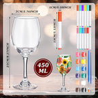 Pickmesh 4 Set Paint Your Own Glasses Kit for Adults 15 oz Wine Glass 12 Pcs DIY Markers 12 Colors Acrylic Paint with Brushes to Design Your Own Wine Glasses Gifts(High Feet)