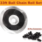 Jishi Steel Ball Chain Bead Dog Tag Chain Beaded Necklace Chains for Jewelry Making Bracelet Military Crafts, Silver Metal Pull Chain Small Ball Bead Chain Roll w/20 Connectors (Black, 33ft 2.4mm)