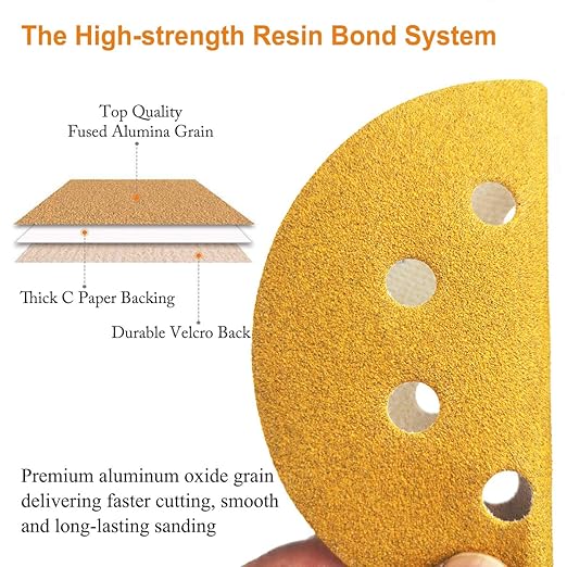 5-Inch 8-Hole Hook and Loop Sanding Discs 800-Grit Random Orbit Sandpaper, 100-Pack