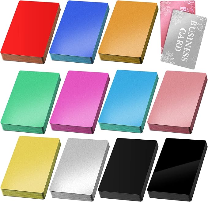 Thenshop 550 Pcs Metal Business Cards Engraving Aluminum Plates for Crafting Multipurpose Metal Sheets for Crafting 0.01 Inch Thick Blank Business Cards for CNC Engraver Laser DIY(Multicolor)