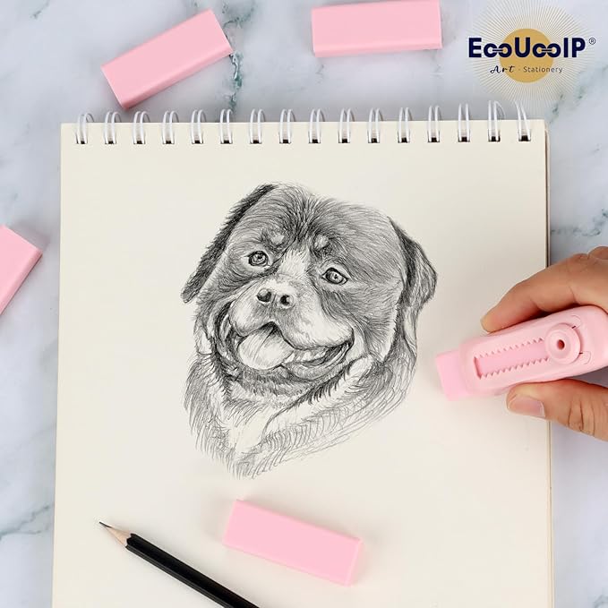 EooUooIP 4+1 Pack Rubber Pink Erasers Sliding Retractable Eraser, Large Pink Erasers, Soft Cute Eraser, Large Pencil Eraser for School Office Art Drawing Pencil Eraser for Kids