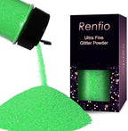 Renfio Iridescent Ultra Fine Glitter Powder Resin Supplies Glitters 1.94 Oz (55g) PET Flake Crafts Sequins 1/128" 0.008" 0.2mm Epoxy Chips Flakes for Tumblers Slime Painting - Fluorescent Green
