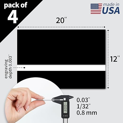 Trotec TroLase | 12"x20"x1/32", 4 Pcs | Black/White | 2 Ply | Modified Acrylic | Laser Engraving Double Color Plastic Sheet | Engraving Blanks for Laser, Saw, Guillotine | Made in USA