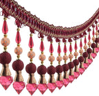 3yards Beading Fringe Trimming Long Beads Tassel Curtain Trim Ribbon Trim for Cover Edge Decorative (red)