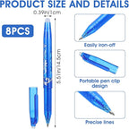 8pcs Heat Erasable Pens for Fabric, Fabric Marking Pens Fabrics Markers No Ghost Lines, Disappearing Ink for Precise Marking for Quilting Sewing Embroidery DIY Dressmaking Fabrics Tailors Chalk