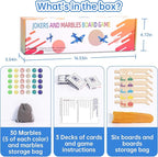 Jokers and Marbles Board Game, Wooden Marble Game for 2-6 Players, Portable Jokers Game with 30 Marbles 3 Decks of Cards 2 Storage Bags for Family Game Night and Holiday Party