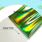 ROFISUESheet MetallicFoil HeatTransferVinyl12Inch*6Ft BundleChrome HTV VibrantColors for Stunning T-Shirt DesignsPerfect forDIY (olographic Green, 12Inch*6Ft)