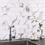 100 Pieces Peel and Stick Backsplash for Kitchen, 3" x 6" PVC Subway Tile 2026 Upgraded White Marble with Gold Accent Backsplash Stick on Tile Elevate Kitchen Fireplace RV