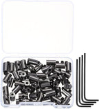 MECCANIXITY 50 Pcs Metal Locking Pin Backs, Locking Pin Keepers Clasp 9mm(H) with 4 Wrench Replacement in Storage Case for Badge, Brooch, Black Tone