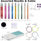 Svartur Interchangeable Circular Knitting Needles Set, with Multicolored Circular Knitting Needles and Cables, Accessories and Knitting Needle Storage Case, 9 Pairs