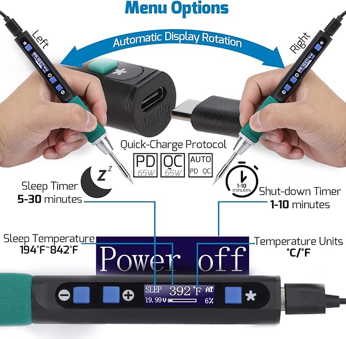 WEP 928D-IV Soldering Iron Kit with Fast Heating with C235 Tip, Dynamic Screen, Compact USB Soldering Iron with Tool Bag, Multi-Functional Cover, Type-C Charging, Sleep Mode, PD/QC Protocols