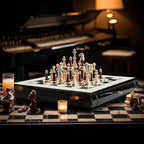 AMEROUS 16 Inches Wooden Chess Set, Large Size Board with 2 Built-in Storage Drawers - 2 Extra Queens - Metallic & Wooden Chess Pieces - Gift Packaging, Board Games for Adults and Kids