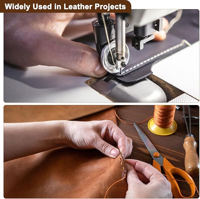 uxcell 150D 0.8mm Flat Waxed Thread 284 Yards Polyester Leather Sewing Waxed String Hand Stitching Waxed Cord for Leather Stitching Sewing Bookbinding DIY Craft Brick Red