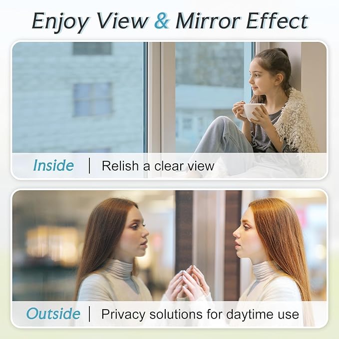 DOWELL One Way Window Privacy Film with 3 Tools Window Tint for Home Sun Blocking Heat Control Anti UV Reflective Mirror Covering See Out Not in for House and Office Silver 23.6" X 78.7"