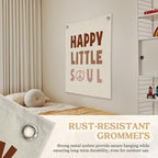 Nursery Wall Decor,Kids Room Decor,Happy Little Soul Linen Canvas Banner,Boho Inspirational Wall Hanging for Girls Bedroom,Nursery,Playroom 18x25 Inch