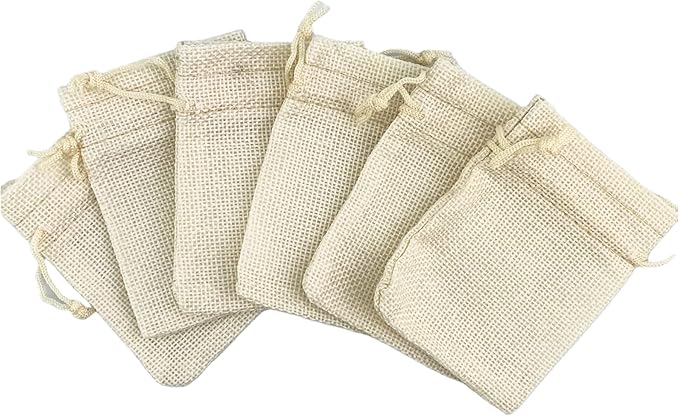 Palmhomee Pack of 25 Burlap Gift Bags with Drawstring Linen Jewelry Pouches Wedding Hessian Jute Bags for Birthday and Treat Pouches Party Wedding Favors Gift (2.8x3.6 Inch, Cream)