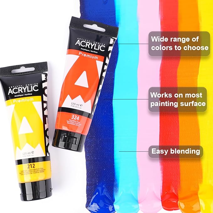 AUREUO Cadmium Orange Hue Acrylic Paint, 4 Fl Oz / 120ml Single Tube, Rich Pigment Art Craft Paints for Canvas, Rocks, Wood, Ceramic, Fabric - Art Supplies for Beginners, Professionals, Artists