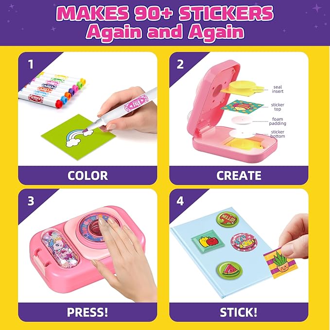 Sticker Maker 90 Refill Kit - Make Your Own 3D Stickers for Kids - DIY Arts and Crafts for Kids Ages 6-10 - Creative Craft Kits Gifts for Girls Boys Year Old Classroom Rewards