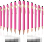 12 PCS 2 in 1 Stylus Ballpoint Pen with Stylus Tip, 1.0 mm Black Ink Metal Pen Stylus Pen for Touch Screens (Rose Gold & Pink)