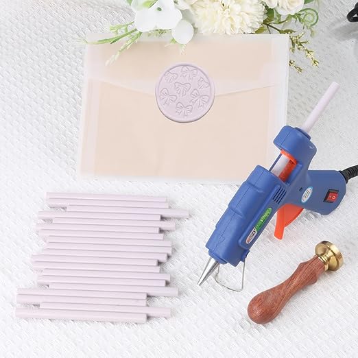 Light Purple Sealing Wax Sticks, WASOHLING 20Pcs Glue Gun Wax Seal Sticks for Wax Seal Stamp, Purple Wax Seals for Christmas Wedding Invitation Envelope Letter Seals, Craft Adhesive (Mini Size)