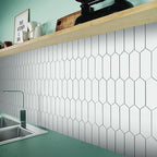 SUNWINGS Backsplash for Kitchen Peel and Stick, Stone Composite Self Adhesive Tiles Long Hexagon Mosaic Wall Tile, 12 Inch x 11.22 Inch 10 Sheets White
