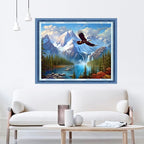 Dooxvey Cross Stitch Kits for Adults Beginners - Full Range of Stamped Kits - 11CT Cross Stitch Patterns - Mountain River Flying Eagles - 16x20 inch