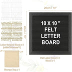PATIKIL Felt Letter Board, 10x10Inches Black Wooden Changeable Message Board with Storage Bag Stand for Kitchen Menu Farmhouse Decor Notes, White Bronze Letter