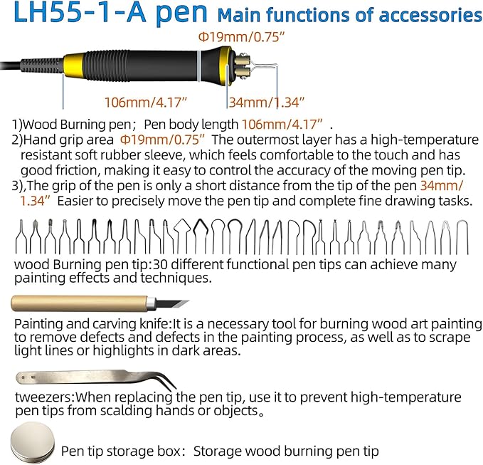 LH55-1 wood burning kit,wood burning tool,digitally adjustable temperature wood burner kit,professional wood burner tool kit for adults beginners craft,pyrography pen (LH55-A pen)