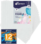 Canvas Panels 10x10 Inch 12-Pack, 10 oz Primed 100% Cotton White Blank Small Canvases for Painting, Square Flat Canvas Board for Oil Acrylics Watercolor & Tempera Paints