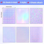 36 Sheets Holographic Sticker Paper, Clear Vinyl Lamination Sticker Film Self Adhesive, Transparent Overlay Laminate Sticker Paper Waterproof-Gem/Dots/Sand Star/Rainbow/Star/Heart, 8.5x11 Inch