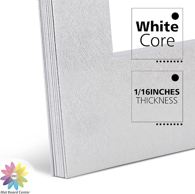 Mat Board Center, Pack of 10, 11x14 Silver Color Mats for 8x10 Pictures, Photos- Bevel Cut, Acid Free, 4-ply Thickness, White Core