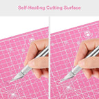 Headley Tools 17"x17" Rotating Cutting Mat, Self Healing Mat with 360-Degree Rotation & Anti-Slip Base, Sewing Board Cutting Mat Perfect for Fabric Quilting Leather Hobby Project, Pink