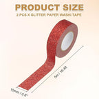 PATIKIL 2 Roll Glitter Paper Washi Tape, Washi Decorative Tape for Crafts, Red