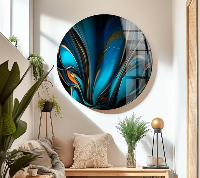 My Photostation.com 43Wx27H'' Orange & Blue Abstract Glass Wall ArtTempered Glass Printing Wall Decor Large Wall Art Wall Hangings