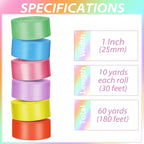 1 Inch Rainbow Satin Ribbons for Crafts, 6 Rolls Single-Faced Rainbow Assorted Ribbons for Gift Wrapping Flower Bouquet Wedding Invitations Bridal Shower Hair Bows Garland Party Decor