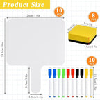 10 Pcs Dry Erase Answer Paddle, 10 x 8 Inch Auction Paddles with Markers and Erasers, Handheld White Board with Handle for Teaching Meeting Bidding Voting Games (Double Sided)