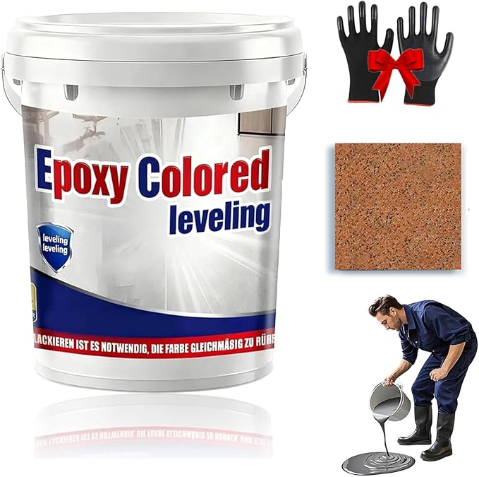 Epoxy Floor Paint, Epoxy Colored Sand Floor Paint, High-Gloss Marble Effect Self-Leveling Coating, Waterproof, Non-Slip, Ultra-Durable for Garage, Basement, Wood Floors (Orange,11 lb)