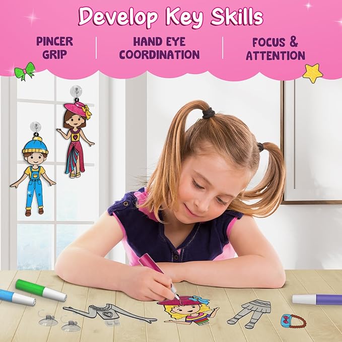SmartCraft Window Art Fashion Kit with 225 Unique Combinations for Girls 5 to 10 Years Old | Glass Painting Kit | Birthday Gift for 5, 6, 7, 8, 9, 10 | Sun Catcher Art & Craft Activity Kit