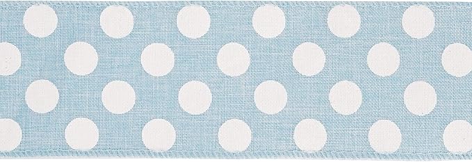 MEEDEE Blue Burlap Ribbon 2.5 Inch with White Polka Dot Blue White Wired Ribbon for Baby Boy Wreaths and Showers, 10 Yards