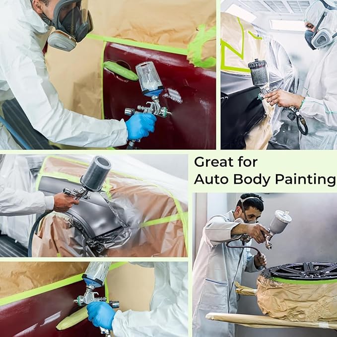 Pre-Taped Painting Masking Paper: 8 Rolls 6 Inch x 50 Feet Tape and Drape Painters Paper, Self-Adhesive Paint Protective Kraft Paper Roll