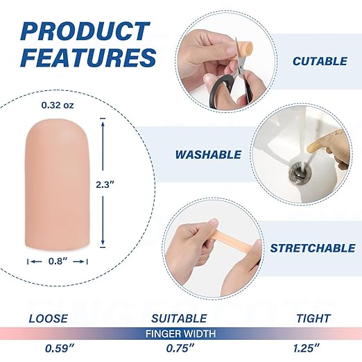 MasterMo Gel Finger Cots Protectors, Silicone Fingers Covers Bandages Caps Sleeves for Fingertip Thumb Protection, Ideal for Trigger, Arthritis, Cracking, Blisters, Callus, Hangnail & Pain Relief (Nude, L, 12PCS)