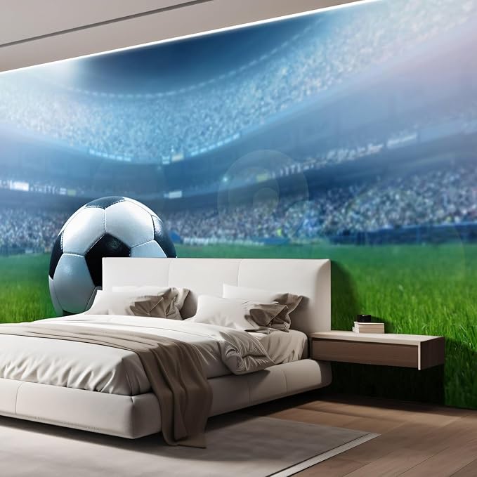 wall26 Wall Sticker/Wall Mural Close Up of a Football Ball on a Full Stadium, Not Peel and Stick, Non-Woven Wallpaper Decorative for Bedroom, Living Room,Office - 120x192 inches